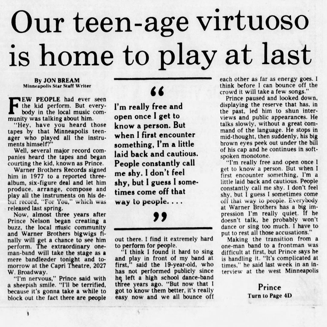 prince__uncut's tweet photo. "Do you want to hear my new song?" Prince asked the StarTribune's JonBream on December 31, 1978, strumming an acoustic guitar as he spoke. "Lately it's been coming through dreams." https://t.co/Qz483wzUXa #PrinceIFeelforYou https://t.co/yYeA9ZINDx