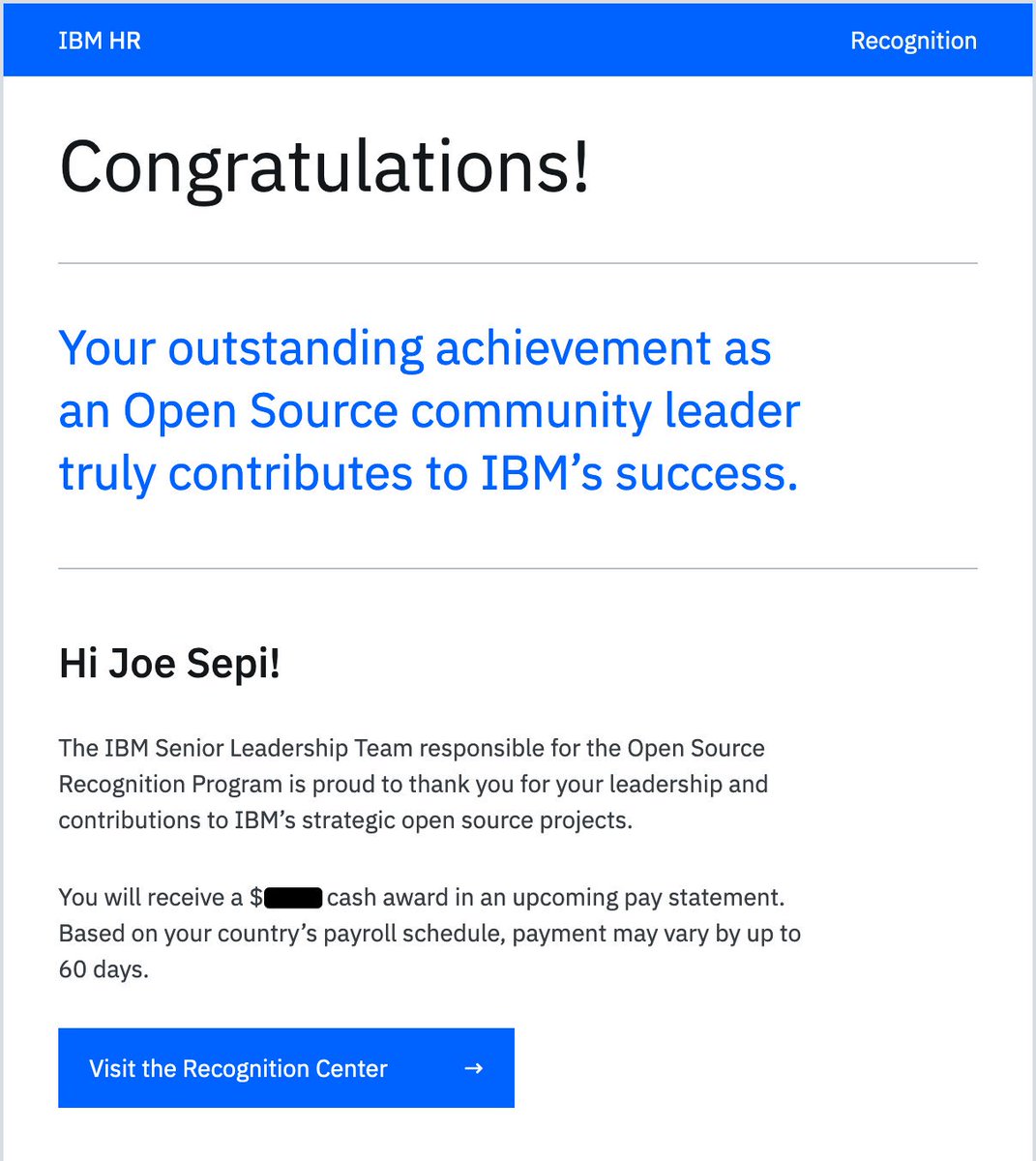 Congratulations!
Your outstanding achievement as an Open Source community leader truly contributes to IBM’s success.
