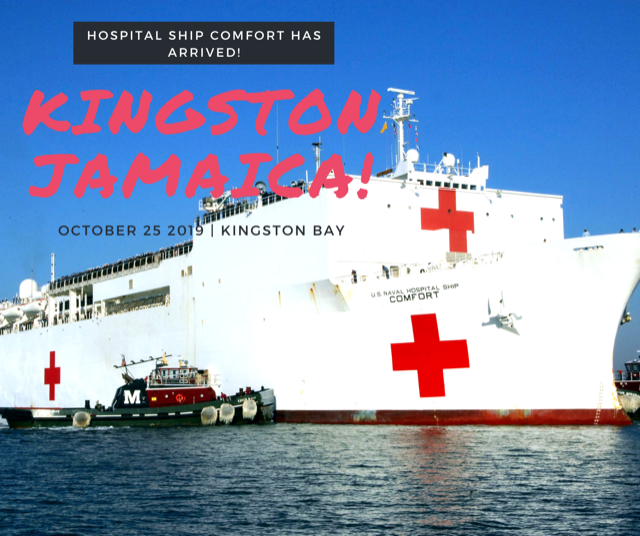 Hello Jamaica! The @USNavy  #USNSComfort hospital ship has arrived in Kingston, #Jamaica. This humanitarian mission marks the Comfort's 11th deployment to provide medical assistance in the region. Stay connected for more updates! #COMFORT2019 #EnduringPromise #RegionalPartners