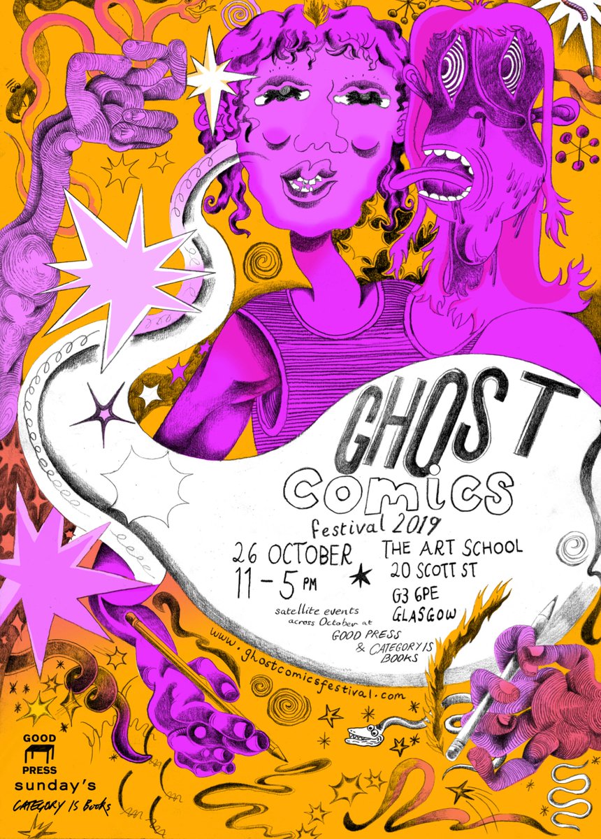 Ghost Festival is happening TOMORROW, pals: at the Art School in Glasgow from 11-5, with an 11-12.30 quiet/accessible hour at the start, three workshops and 48 different exhibitors from all over the UK and Europe! Don’t miss it!