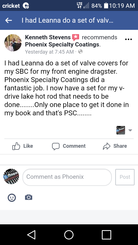 PhoenixCoating's tweet image. Some new feedback on an old #smallblockchevy job with a teaser of a new project in the works! 😀

I&apos;ll keep you posted on the details.  

#powdercoating