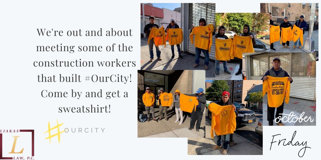 We're out and about meeting some of the construction workers that built #OurCity! Come by and get a sweatshirt!

#superlawyers #liakaslaw #shirts #ourcity #construction #workers #constructionworkers #personalinjury #NYC