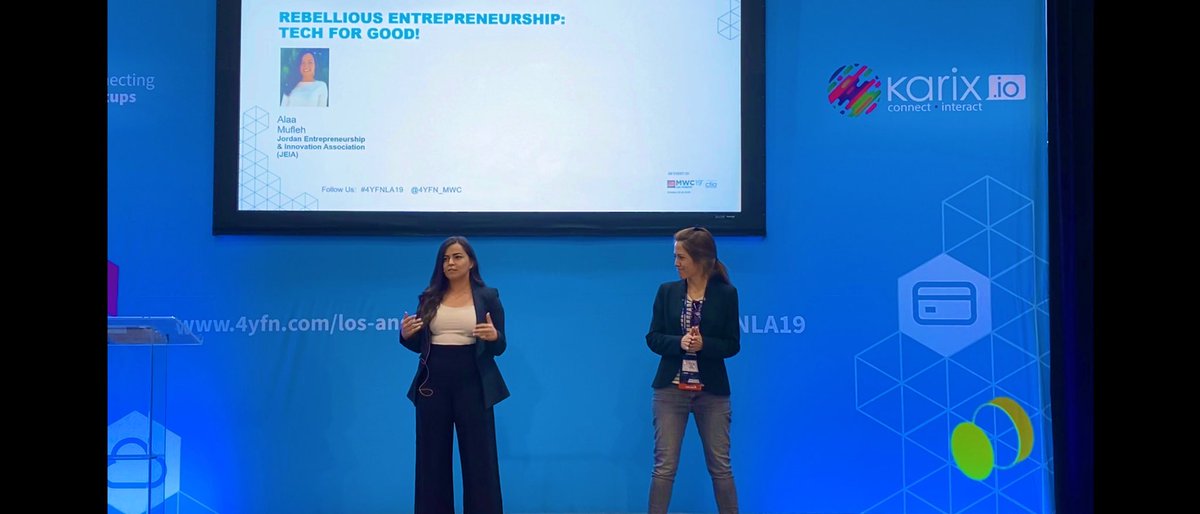Another day on the job! Speaking at the #MWC19 in Los Angeles about how Jordanian Entrepreneurs are using technology and #data to maximize social #impact in a conflict-ridden region! @4YFN_MWC @GSMA @MoDEEJO @JEIA962 #loveJO