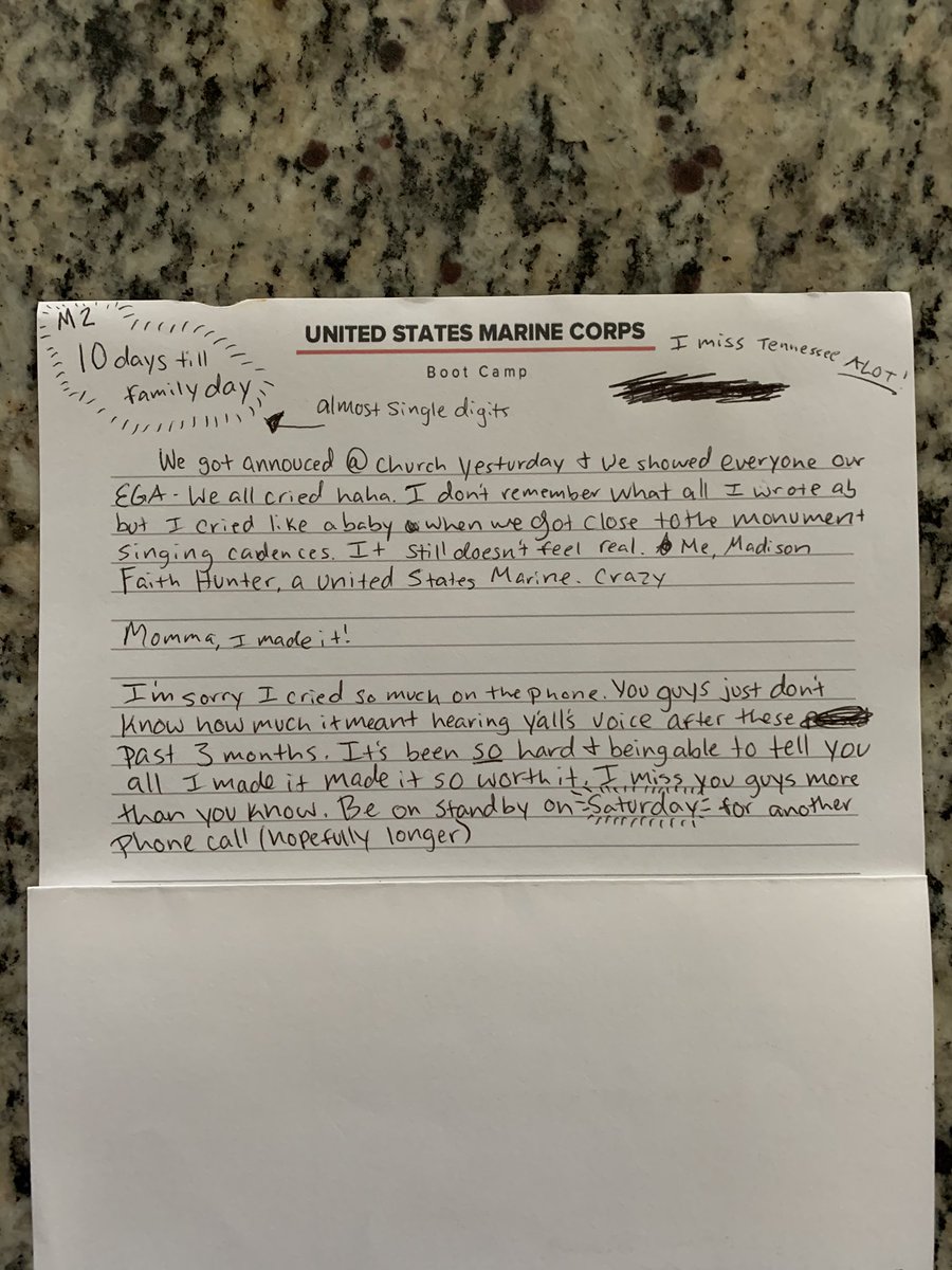 paulhunter7's tweet photo. Another letter from our Marine! In case you are wondering, EGA is eagle, globe, and anchor. It’s an emblem they give them once they make it. https://t.co/BhqzTPetnm