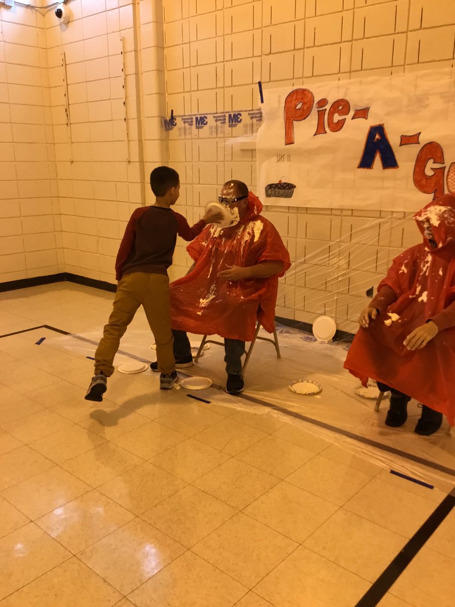 Arrowhead512's tweet photo. Celebrated our ⁦@theSMSD⁩ ⁦@UnitedWayGKC⁩ week with pajama day (T &amp; S twinning) and our 3rd annual Pie A Guy all for a great cause! #ArrowheadMovingForward https://t.co/YyKcvToBBH