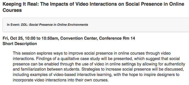 pazureka's tweet photo. Interested in fostering #SocialPresence in #OnlineLearning? Come talk with Dr. Matti Koivula and I from @UMNews about how designers/instructors can use video based interactions to allow for authentic conversations. Today at 10AM in Conference Room 14! @AECT #aect19 https://t.co/r6Y8pQmZOL