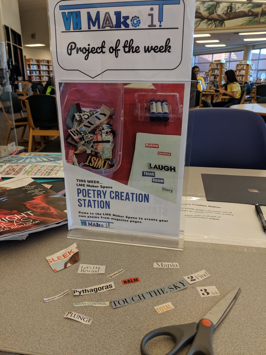 MonicaTolva's tweet photo. #VHMakeIt is #CommittedtoMaking! We welcomed all freshman Transition classes this week for #VHMakeItWeek, featuring 9 maker stations, including a #StickTogether poster in the works. Thanks @demco for supporting our #maker ideas and supplies! https://t.co/qW3iWdDE1S