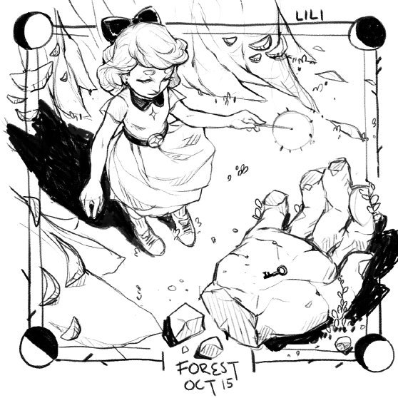 More whimsical #Inktober artwork from @obsessedkitten, including some concepts for her Witchbrook 'amulet' ? 1/2