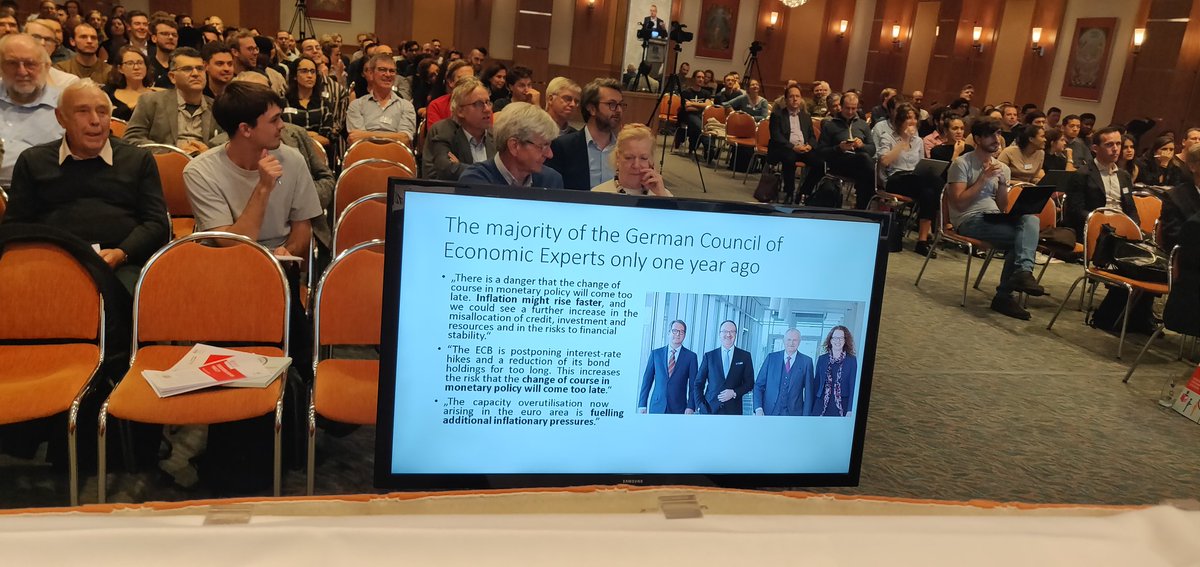 DanielaGabor's tweet photo. .@PeterBofinger rocking it at #FMM25 - 'pleased to note I did not share the majority view last year on significant inflationary pressures in Eurozone' https://t.co/hkOdQytbHV