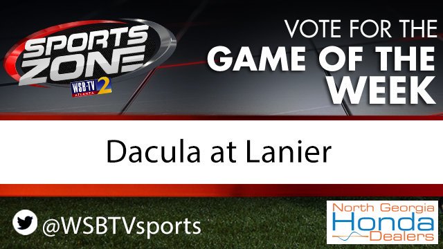 WSBTVsports's tweet photo. Should @WSBTVsports cover @DaculaFB vs. @LanierFootball  as the Game of the Week on Nov. 1? 
Each RT is 1 vote.             
Vote here too: https://t.co/3E1aFD7yge https://t.co/xSAE9pYmIv