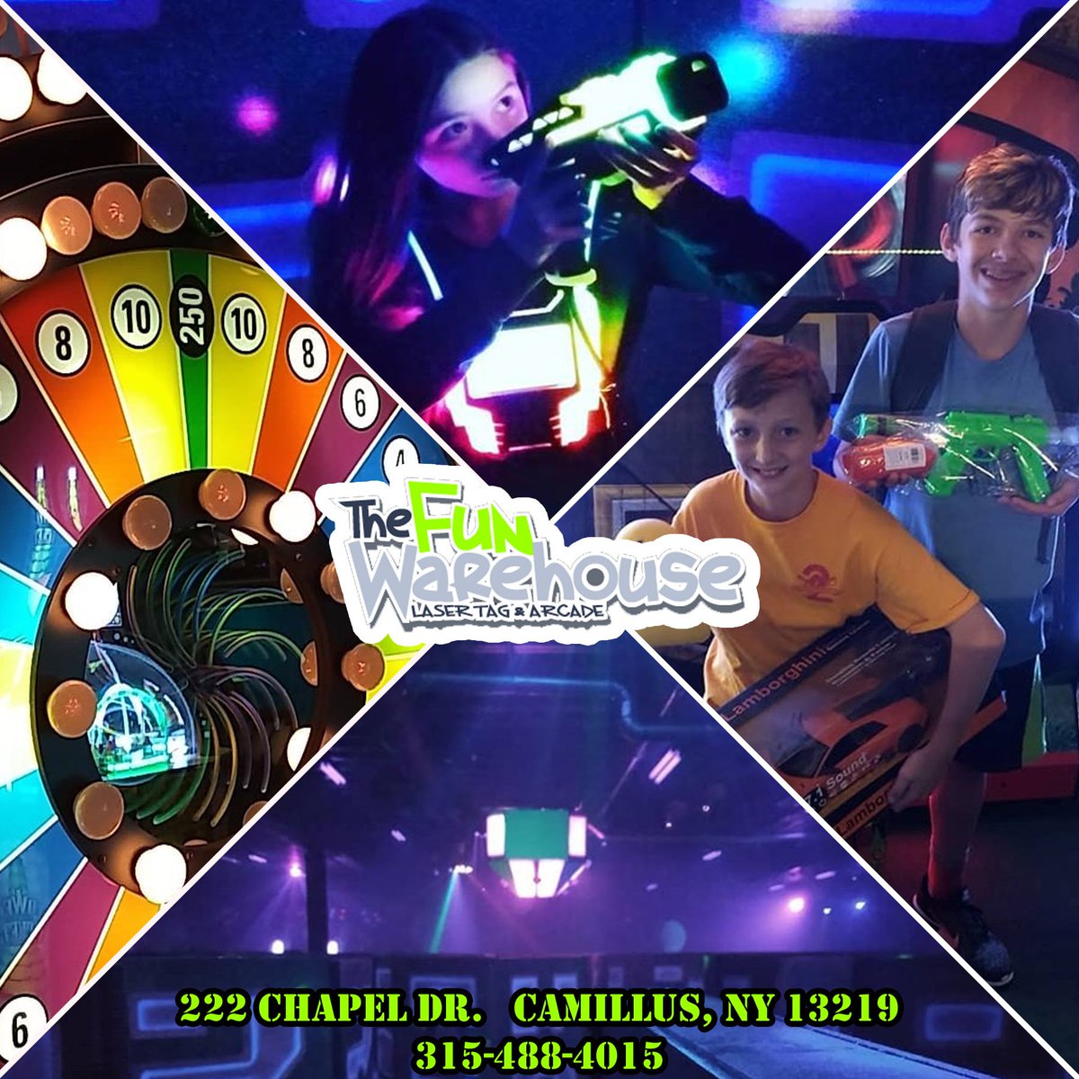TheFunWareHouse's tweet photo. We are home to the largest and most interactive laser tag arena in Syracuse. Come play in our 6900 sq. ft. arena, filled with over 15 interactive targets, an intense light show, fog, heart pounding music and sound effects, along with various laser tag formats. https://t.co/UUdPFjDVOK