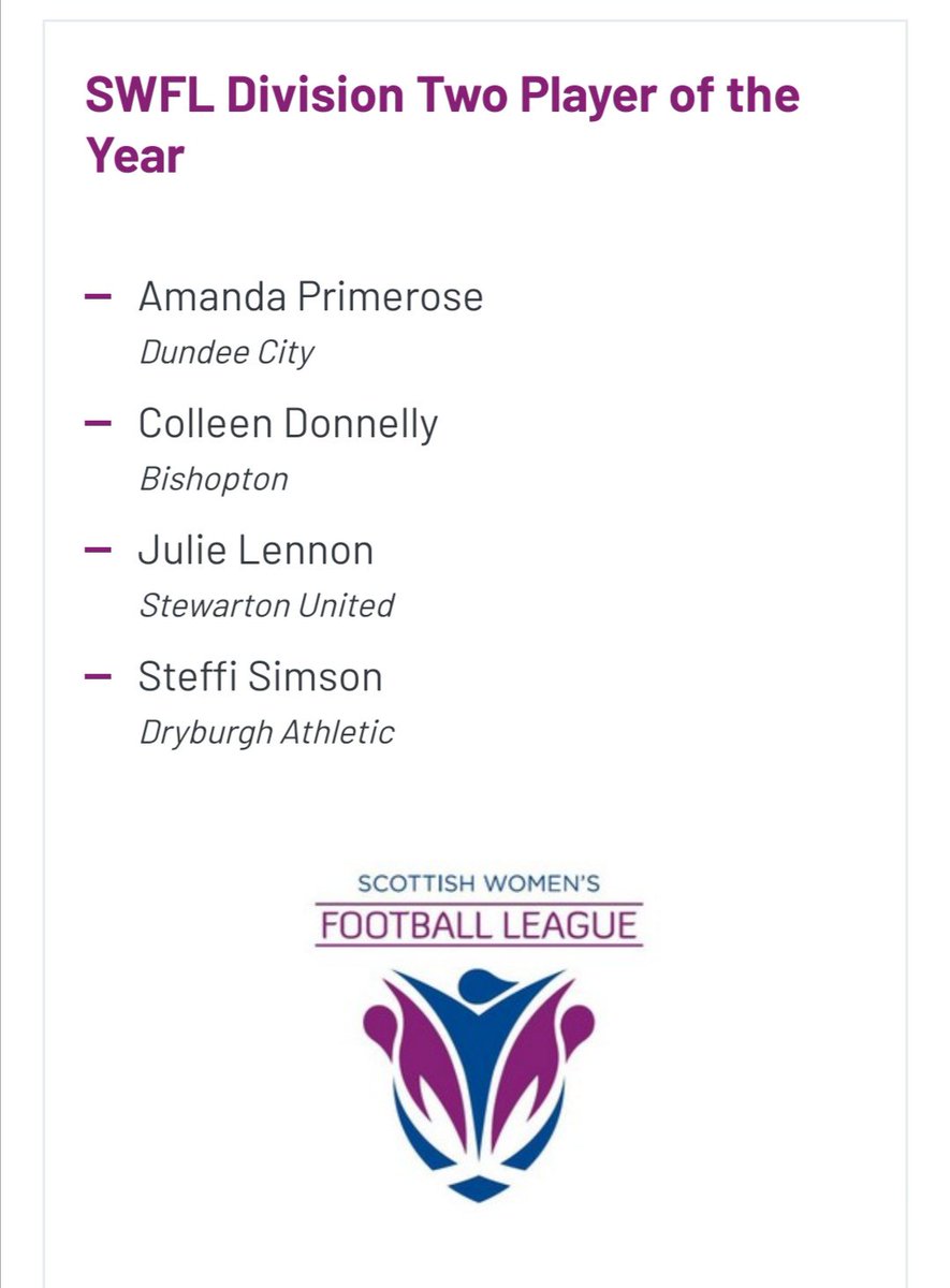 Dundeecitywfc's tweet image. We are delighted for our very own @AmandaPrimrose7 being nominated for the #SWFL2 player of the year 💙💙