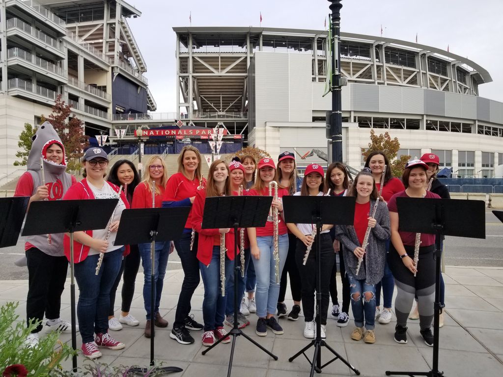 _Mason_Arts's tweet photo. Mason's flute choir appeared on Fox5 playing Baby Shark today! #masonpatriots #LetsgoNats #worldseries #nationals #schoolofmusic #fox5news https://t.co/1Cs3kVIE5k