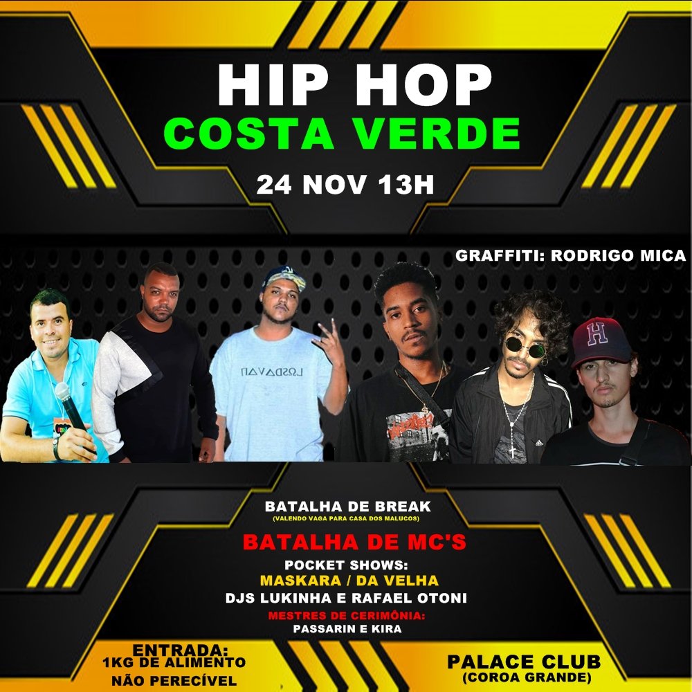 jovemraka's tweet photo. Dia 24 de NOV estarei me apresentando pela 3° vez em Coroa grande no "Palace Club". O evento terá inicio às 13:00 hrs e contará com a colaboração de  Mc's,Djs e Grafiteiros da cena local BROOTEMM!!

ENTRADA: 1KG de alimento não perecível https://t.co/3ySuo8RtrP