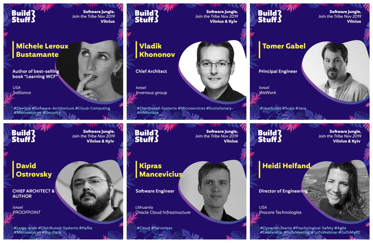 Every friend of #BuildStuffConf, we present you yet another crew of the upcoming #BuildStuffLT and #BuildStuffUA conferences! 

Have a look! 

⭐<a href="/michelebusta/">Michele Leroux Bustamante</a> 
⭐<a href="/vladikk/">Vlad Khononov</a> 
⭐<a href="/tomerg/">Tomer Gabel</a> 
⭐<a href="/DavidOstrovsky/">David Ostrovsky</a> 
⭐Kipras Mancevičius
⭐<a href="/heidihelfand/">Heidi Helfand</a>

🌐 buildstuff.events