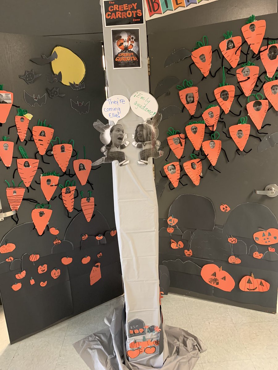 EmilyFord618's tweet photo. Our Halloween door was a great way to end our study of our favorite @areynoldsbooks Creepy Carrots! They’re coming @YachachiqEllie ! #teamwork @ccsd21frost #frostmagic https://t.co/NWWrFJlz22