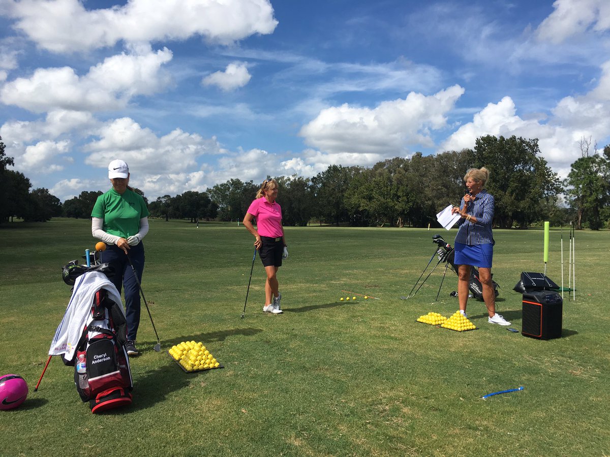buzzystreet's tweet photo. Cheryl Anderson and Dawn Mercer giving tips at the golf clinic during the Women’s Golf Summit &amp; Social! #womensgolf #EmpowerWomen #golf #lpga #golfing #JustDoIt #golfswing #fullycommitted https://t.co/WeGH8AEH84