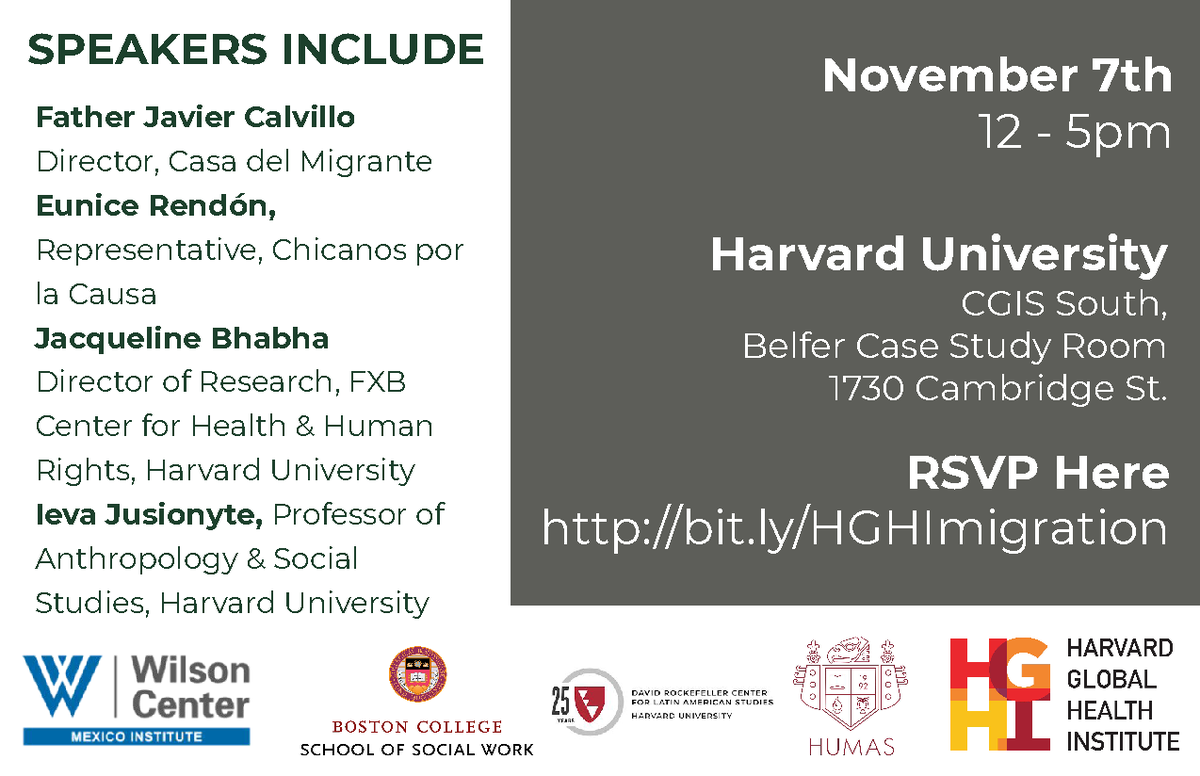 MexicoProgram's tweet image. Attention friends &amp;amp; colleagues in the Boston area‼️ Don't forget to join us for an exciting event on Nov 7 to discuss migrant health care needs⚕️at the U.S.🇺🇸-Mexico🇲🇽 border. Co-hosted w/@HarvardGH @BCSSW @HumasMx @HarvardDRCLAS #publichealth #borderissues