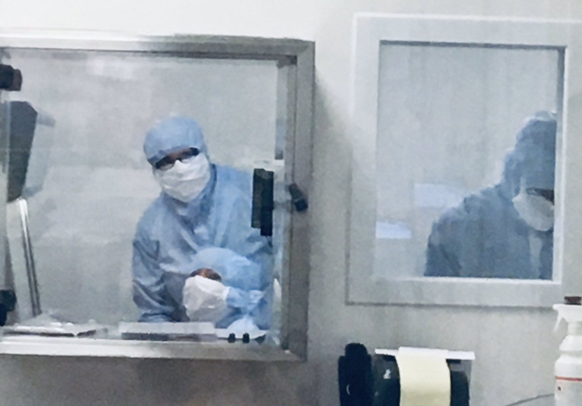 WendywooOgden's tweet photo. Peek a boo! #teamstemcell training, selections and number crunching in the clean room today @miltenyibiotec @LabMedicineMFT https://t.co/Q9YlYEFTUZ