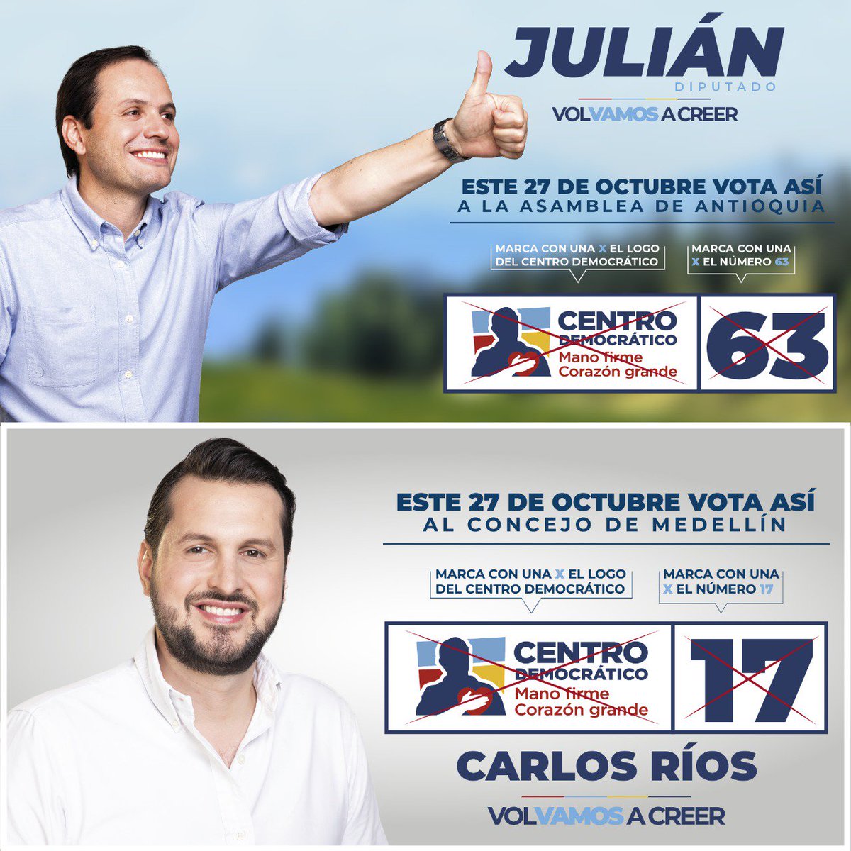 MargaritaRepo's tweet photo. ✅ Vota así al Concejo de Medellín: Logo del Centro Democrático, Número 17.
✅ Vota así a la Asamblea de Antioquia: Centro Democrático, Número 63.
@CarlosARiosP
@julianotalvarog
#VolvamosACreer https://t.co/0y1HOVJA3V
