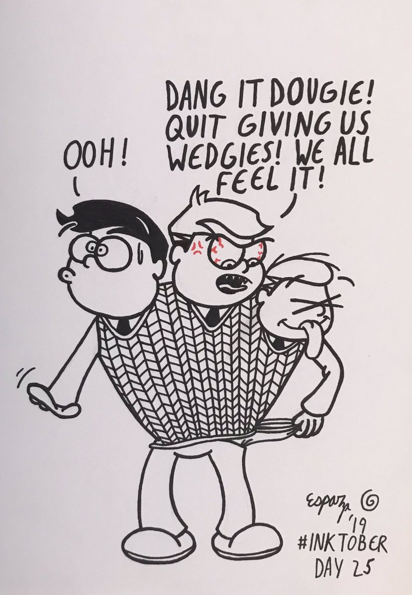 JonsCrazyTweets's tweet photo. It’s #InktoberDay25! When it comes to #ComicKids, among the most legendary are the Brothers 3! @MortimerJMoose’s trio of terror always delivered big laughs with their wild imaginations and wacky ways! And it doesn’t get any funnier than a wild, wacky wedgie! #Inktober https://t.co/rwRoLhBNvj