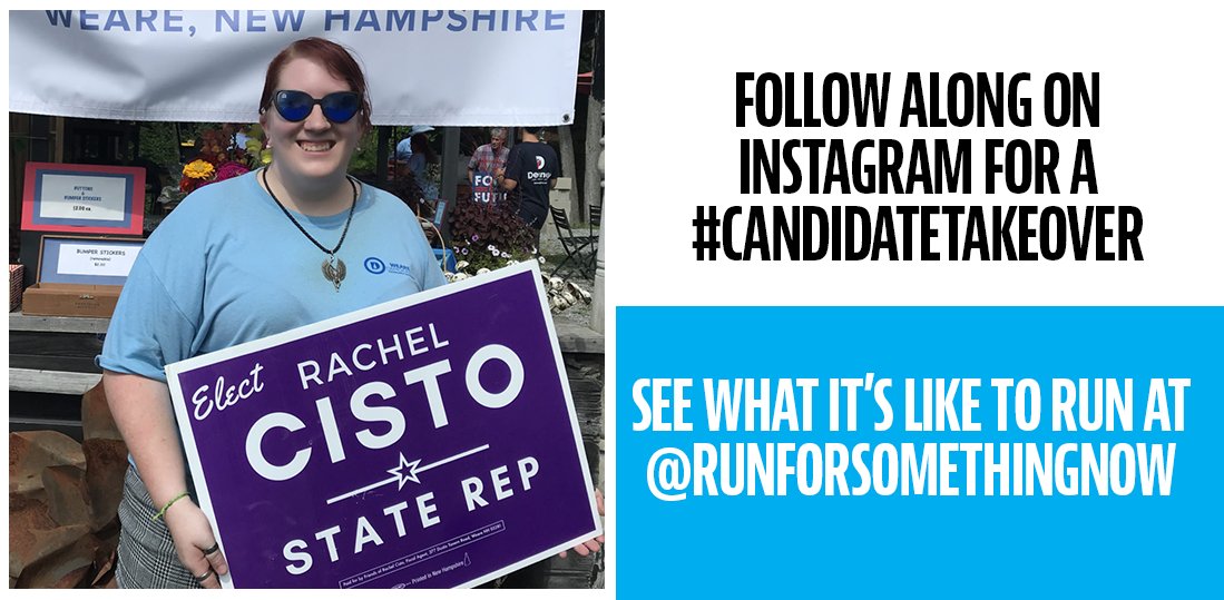 runforsomething's tweet photo. Check out one of our first 2020 candidates in today's #CandidateTakeover on Instagram! Get a behind-the-scenes look at @RachelCisto running for New Hampshire State Rep! https://t.co/X63qU99XF8