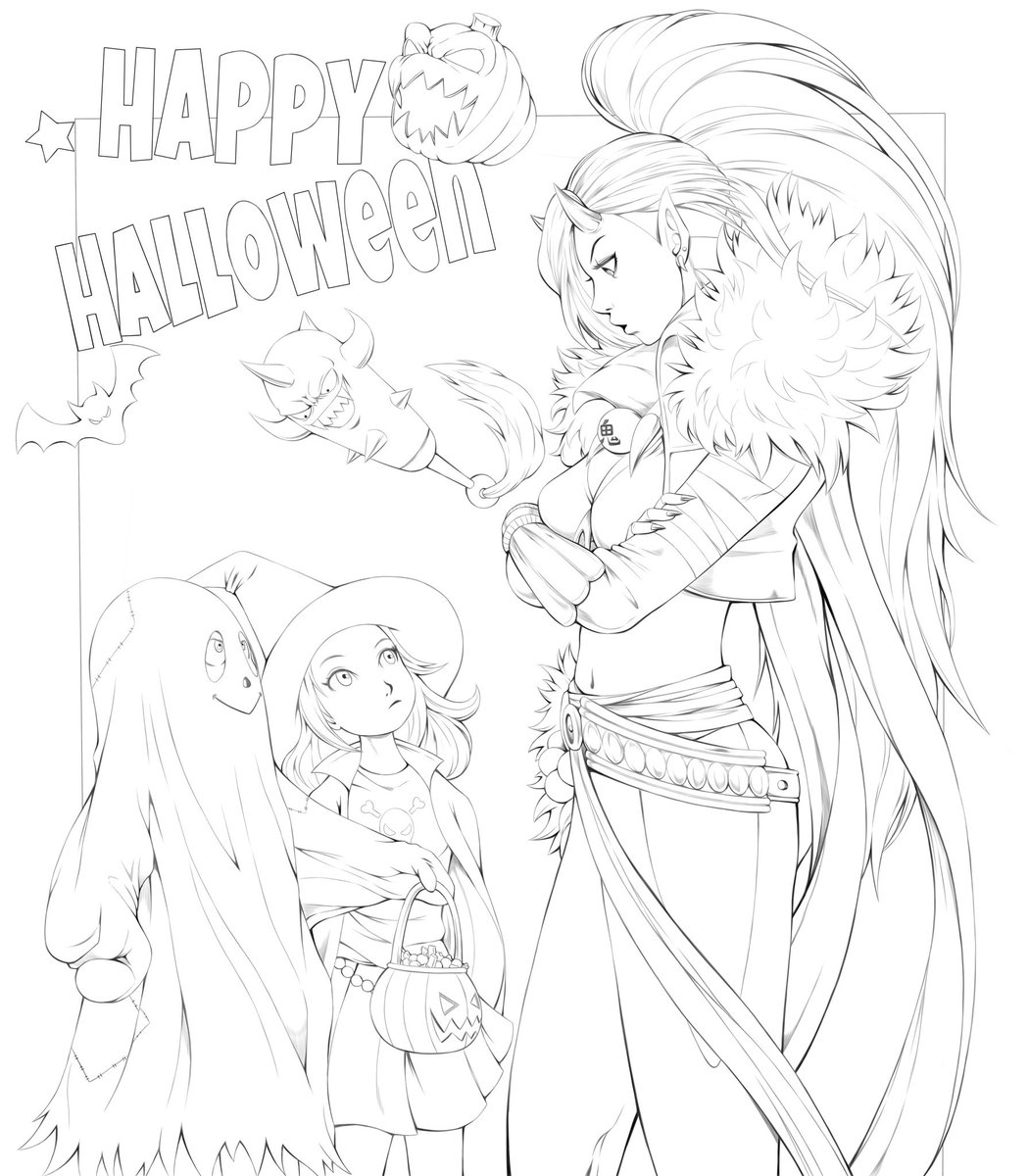 ハロウィン鬼姐さん??
線画。

#ハロウィン #イラスト #絵
#鬼 #illust 