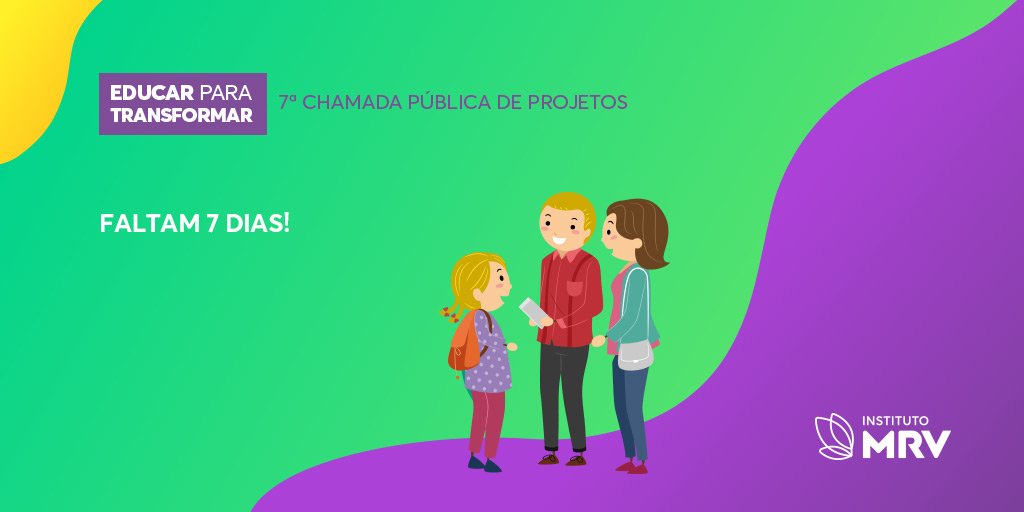 7 dias separam o seu projeto do apoio de 160 mil reais para impactar muito mais pessoas e transformar vidas! 🙌
O que está esperando para nos enviar a sua proposta? Não perca essa chance. Inscrevam-se aqui: …arparatransformar.institutomrv.com.br/sobre-o-progra…