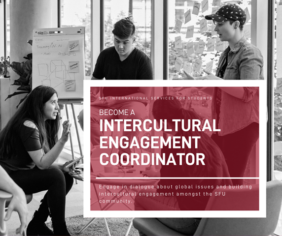 The SFU Intercultural Engagement team is hiring for an 8-month co-op term starting Spring 2020! 
Job ID: 68804 on MyExperience // Apply by Nov.1