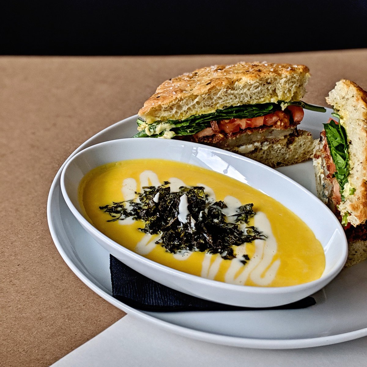 Come join us for lunch on the weekdays!! 
The “Eggplant Sandwich” with a side of “Butternut Squash Soup” are full of flavours! 😍 

#pivamodernitalian #foodphotography #fallseason #dailyhive