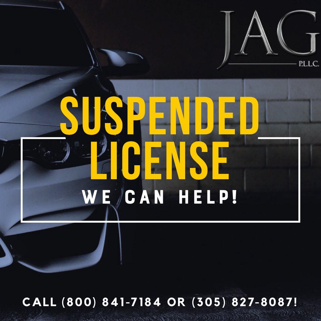 Driving with a SUSPENDED LICENSE? We can help restore your privileges.  Contact us at 1(800) 841-7184 or info@JAG1LAW.COM.
.
.
.
#jag1law #lawyer #defenseattorney #criminaldefense #ticketdefense #civildefense #businessdevelopment #miami #broward #palmbeach #DUI