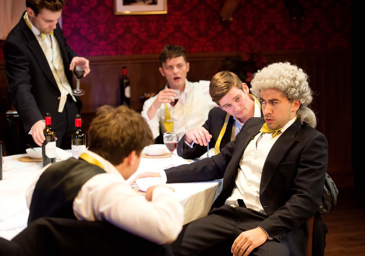 PoshOnStage's tweet photo. Plenty of #banter to go around boys. Plenty of wine too...🍷 Who’s joining us for a #Riot in #Mold?  @ClwydTweets #Posh is on at 7.30pm tonight and then for only TWO more performances tomorrow - have you booked your seat? 🎟👉https://t.co/JYbJ7xU0aA https://t.co/Ofg6HLdU8n