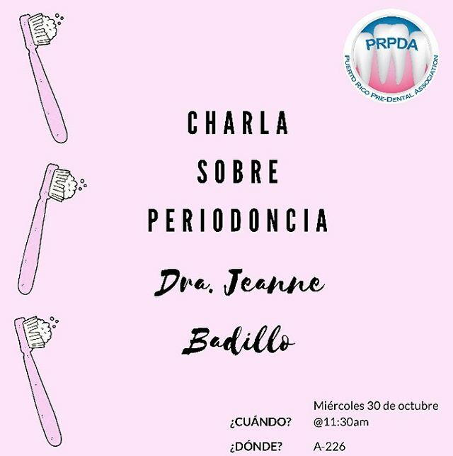 prpda_uprrp's tweet photo. ¡No se pierdan otra oportunidad de orientarse sobre otra subespecialidad! Este próximo miércoles 30 de octubre, vayan y pasen a escuchar a la Dra. Badillo sobre la periodoncia 🦷✨ https://t.co/7EoZpjxt45 https://t.co/3WpwRLCChr