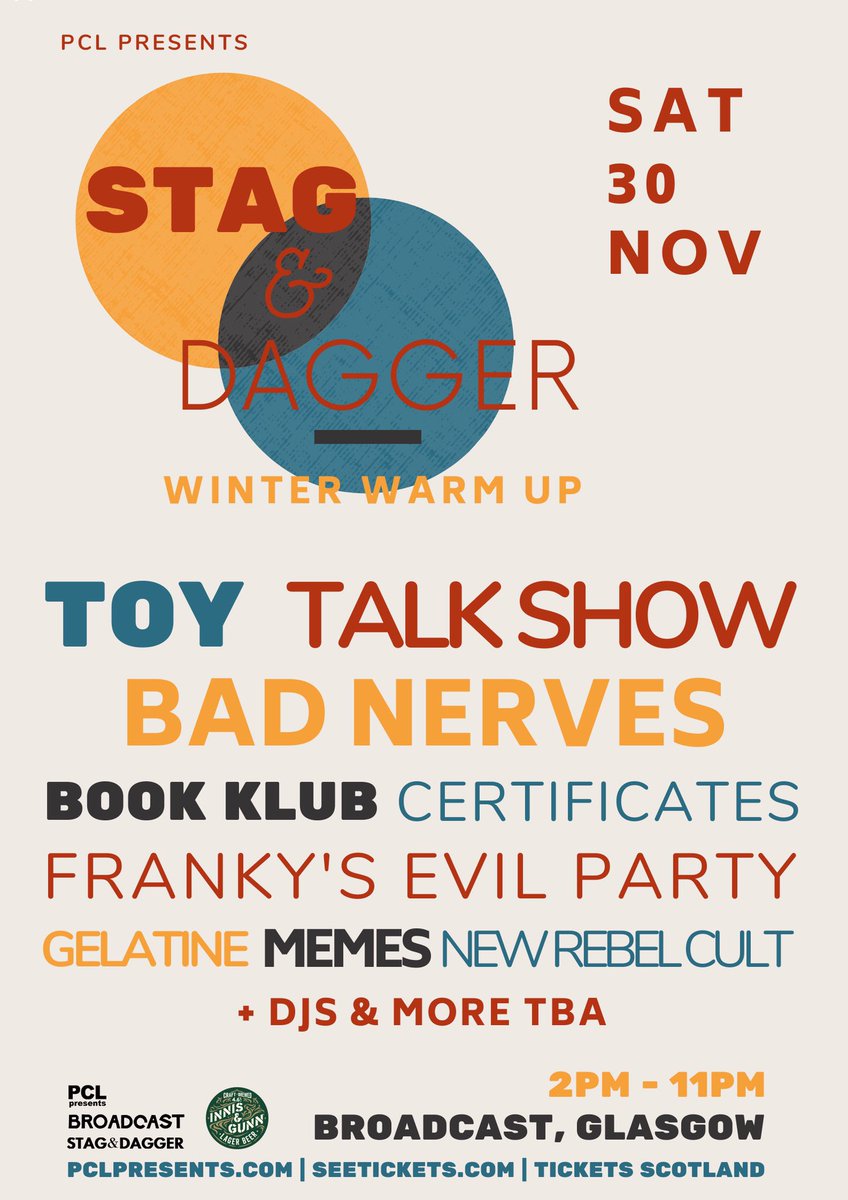 CERTIFICATES (@certificates__) on Twitter photo Excited to be playing the Stag & Dagger Winter Warm Up in <a href="/BroadcastGLA/">Broadcast Glasgow</a> next month with this class lineup.
Tickets will fly out donβt wait: seetickets.com/event/stag-andβ¦ Excited to be playing the Stag & Dagger Winter Warm Up in <a href="/BroadcastGLA/">Broadcast Glasgow</a> next month with this class lineup.
Tickets will fly out donβt wait: seetickets.com/event/stag-andβ¦