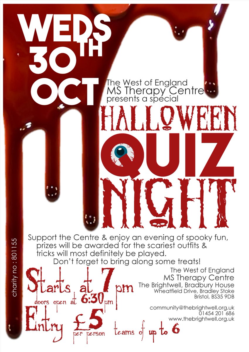 TheBrightwell's tweet image. The spookiest quiz of the year comes to The Brightwell on
WEDNESDAY 30th OCTOBER.

Have you got your team name and spooky snacks ready?

£5/person and teams of up to 6 people.

See you there ..... if you dare 👻

#quiz #mstherapy #TheBrightwell