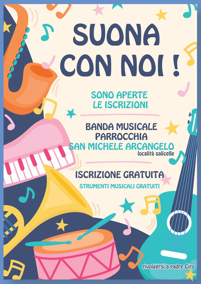 belfiume's tweet photo. #Afragola - Banda musicale Parrocchia San Michele Arcangelo.

Sono iniziati i corsi gratuiti di musica presso la Parrocchia S.Michele Arcangelo Rione Salicelle. Il corso è rivolto ai bambini dagli 8 ai 15 anni. Possono iscriversi a vari strumenti tra cui: tromba, trombone... https://t.co/xqYTwb0dTk