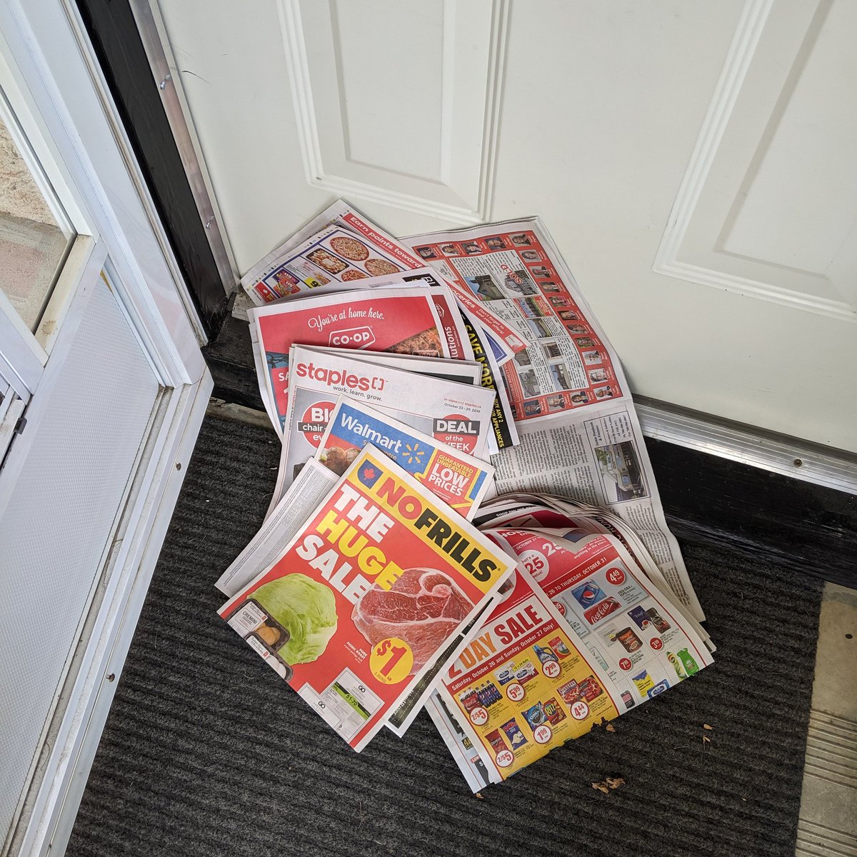 EricsAdventure's tweet photo. @leducrep thanks for dumping your garbage in my front door. If it's easier for you I can arrange to have the recycling bag waiting for you out front... #leducrep #junkmail #wastefulAF https://t.co/NLZKnJIDsA