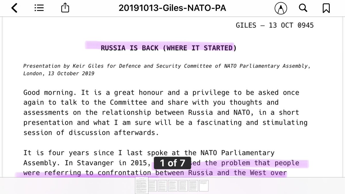 1/ AN ENDURING STATE OF AFFAIRS:  @KeirGiles is an author and global expert on Russia. What follows are highlights of his urgent and critically important speech at  #NatoPALondon detailing a strategy the West should employ to contain Russian aggression.