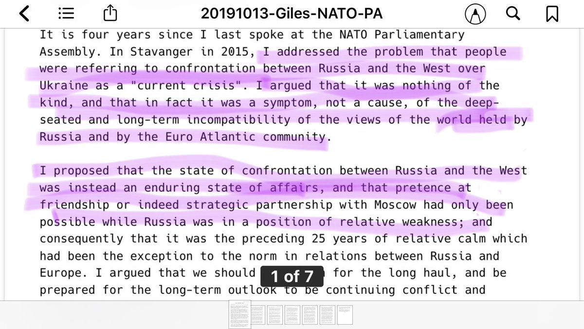 1/ AN ENDURING STATE OF AFFAIRS:  @KeirGiles is an author and global expert on Russia. What follows are highlights of his urgent and critically important speech at  #NatoPALondon detailing a strategy the West should employ to contain Russian aggression.