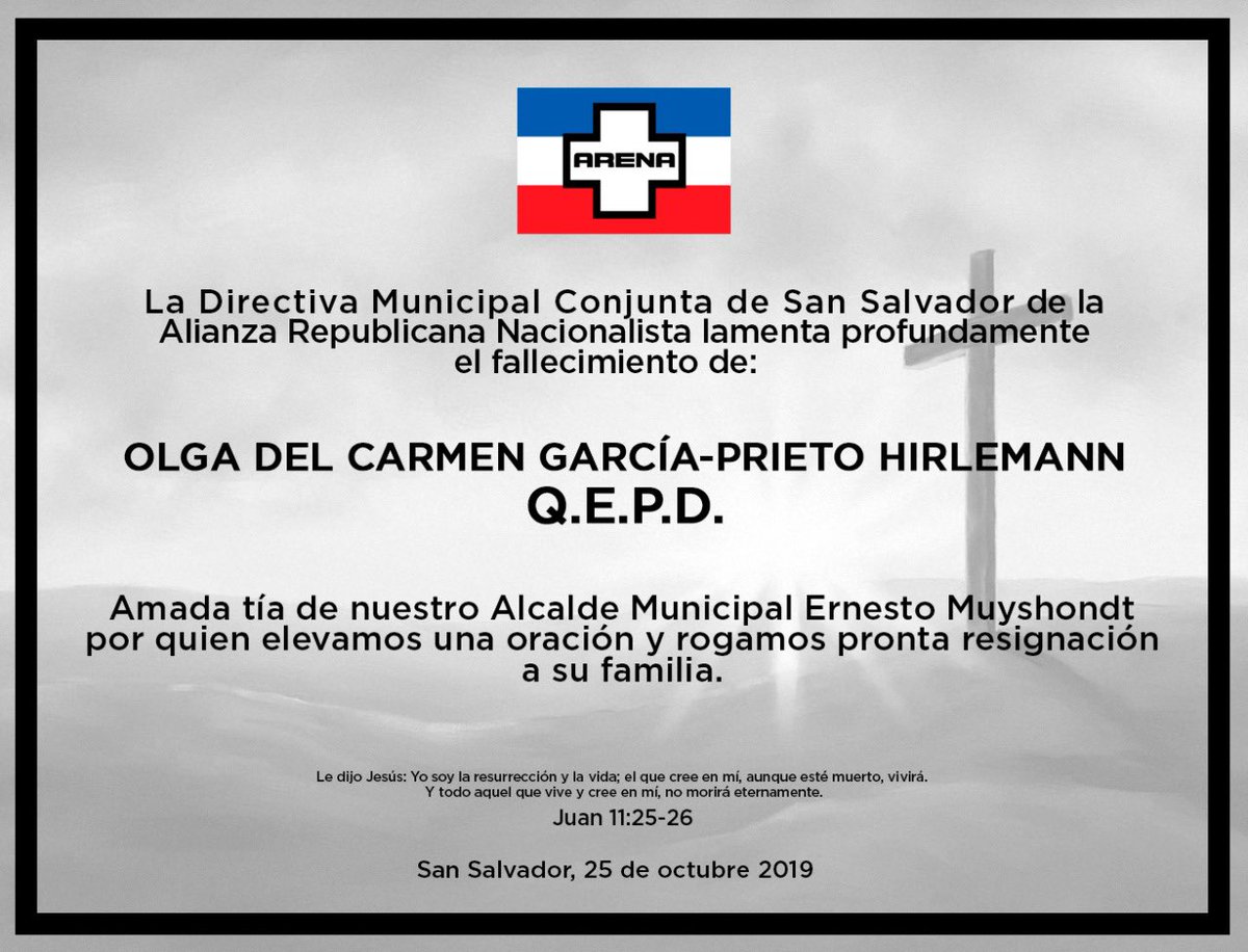 MPALCONJUNTASS's tweet photo. Lamentamos el sensible fallecimiento de doña Olga Garcia Prieto, amada tía de nuestro Alcalde Municipal @emuyshondt por quien elevamos una plegaria y nos solidarizamos con su apesarada familia! #TodosSomosNeto https://t.co/FD5vZp7wDd