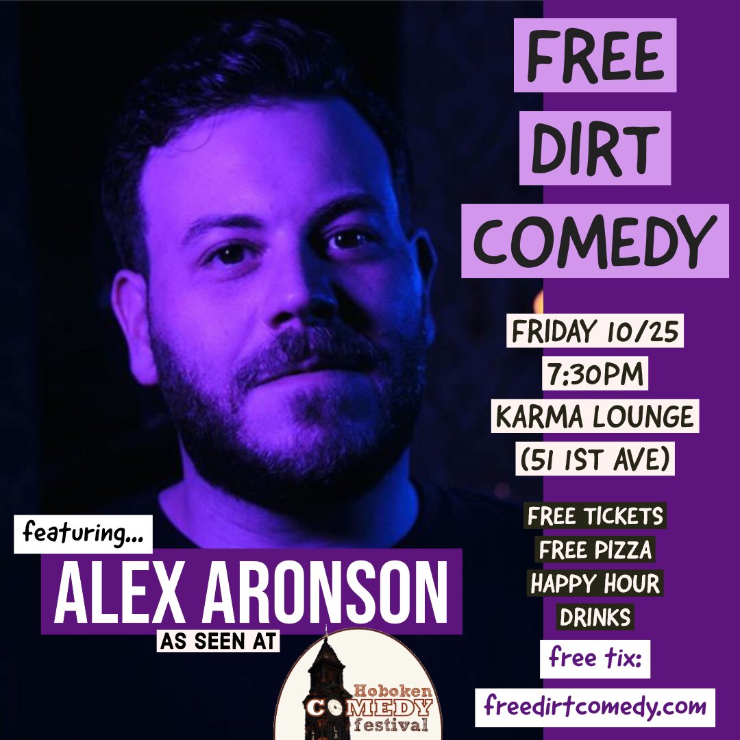 Straight outta <a href="/HobokenComedy/">HobokenComedyFest</a> Festival and across the river to #freedirtcomedy , the hilarious @A_ronson, is kicking with us and #freepizza and #happyhour drinks TONITE! Hit up freedirtcomedy.com for free tickets! #Comedy #standupcomedy  #thingstodoinnyc #eastvillage #friday