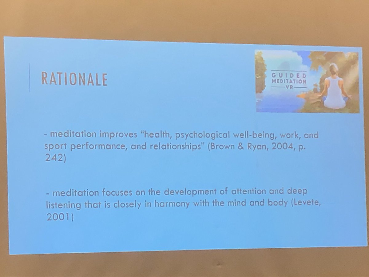 ChangeIt4Better's tweet photo. Kaplan-Rakowski & Johnson introduce VR to facilitate meditation in the classroom. Thank you for supporting the cause! Still ask why I use meditation in my classes second half of term, students? #aect19inspired #aect2019 #eme601 #eme603 #eme607 https://t.co/e2zDkLpAX2