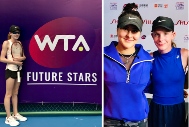 TorontoLawn's tweet photo. @TorontoLawn's Kayla Cross is in the semi finals at the @WTA Tour Future Stars Tournament in Shenzhen, China. @Bandreescu_  is there cheering her on as she waits to play her WTA Tour Finals starting Sunday, October 27th. Best of Luck Kayla! #NextGenCAN🇨🇦 https://t.co/Sx9YHqwEzc