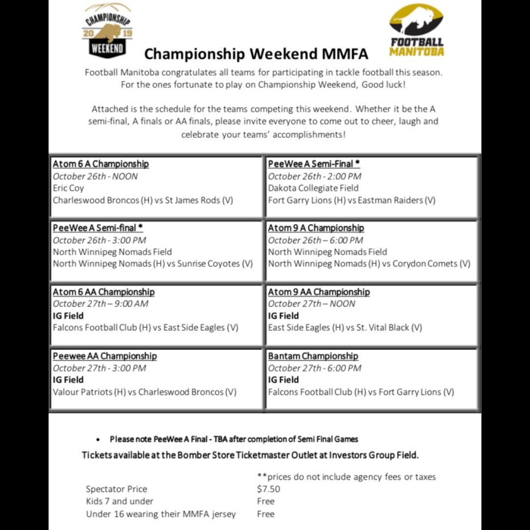Championship Weekend starts tomorrow.    Best of luck to all teams involved.   Remember go out give it your all and have fun!
