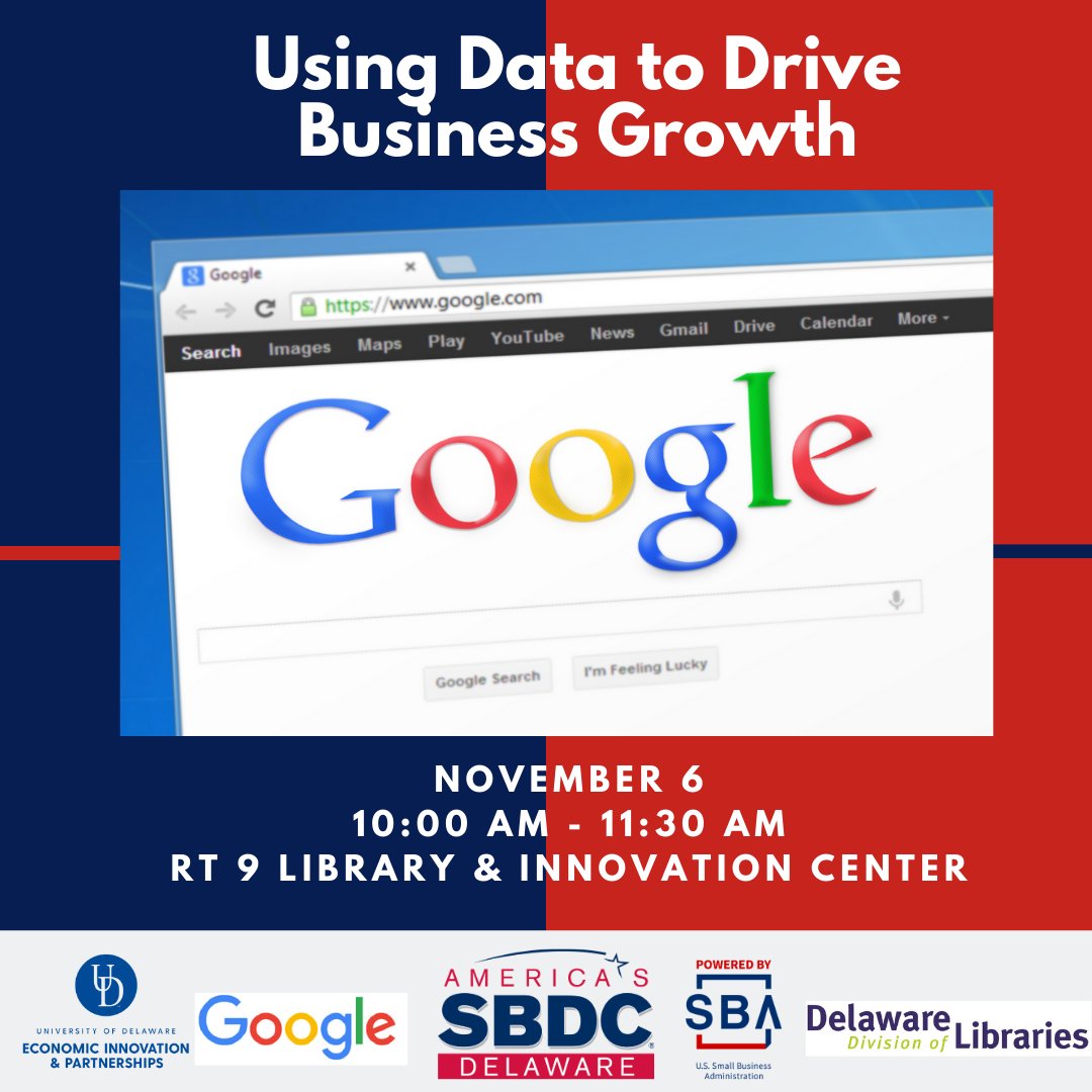 dsbdc's tweet photo. SBDC is Partnering with Google-did you see the two workshops that are coming up on November?
11/5 Reach Customers Online With Google in Milford AND 11/6 Using Data to Drive Business Growth in New Castle
Register now-seating is limited!
https://t.co/Zb4A6mmb1G https://t.co/J19DKwXzHy