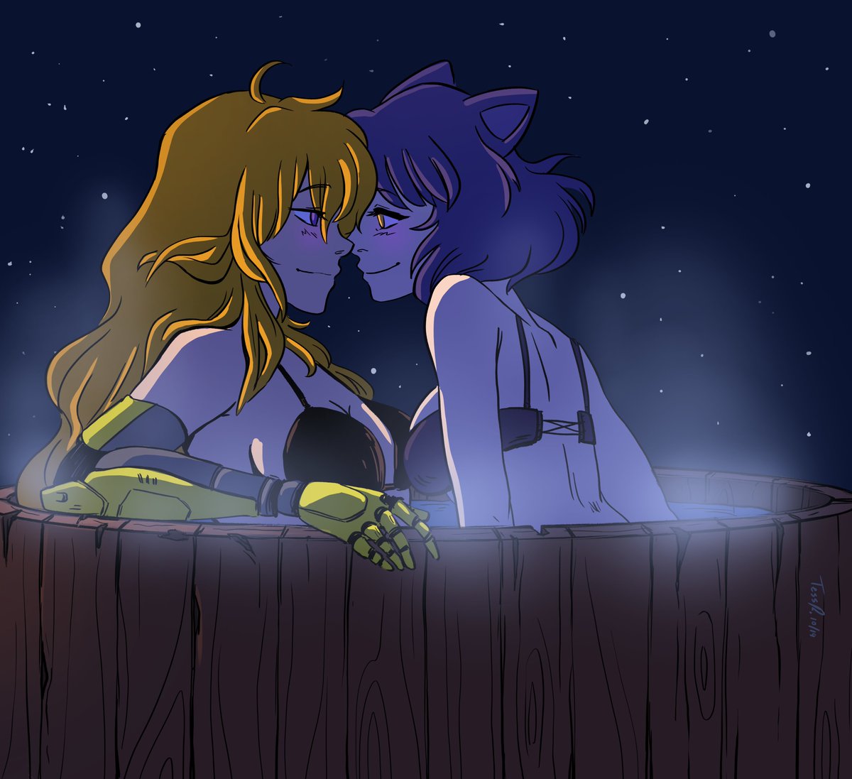 ARTesst_R's tweet image. Bee bath~ 🐝💛🖤

#RWBY #RWBY7 #bumblebee #blakebelladonna #yangxiaolong