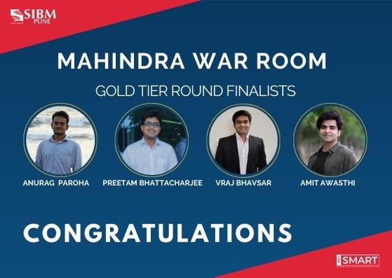 SIBMPune's tweet photo. We are excited to share that Team 'PPO Please!' has qualified the CEO Round of Mahindra War Room Season 12. The students will contest next month in the Gold Tier round which is a Jury's Pick round.
#DesignToDisrupt
#SIBMPune https://t.co/sH2M5iX4cQ