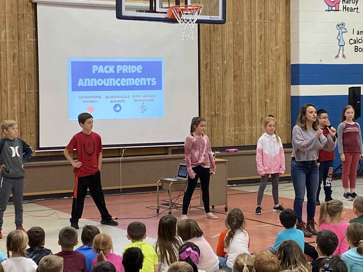 coreylthorson's tweet photo. Our first Pack Pride assembly of the year. 5th grade students teaching us the movements for our school wide expectations. Our first focus:  Be Repectful and Kind. #bestyearYET. https://t.co/fYQEHtk3zR