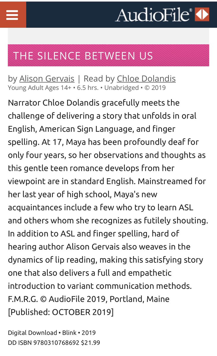 Check out this AMAZING review of from #AudioFileMagazine for #TheSilenceBetweenUs audiobook! 💙💚💜💛❤️ I’m still in awe! Thank you SO much! @BlinkYABooks #chloedolandis