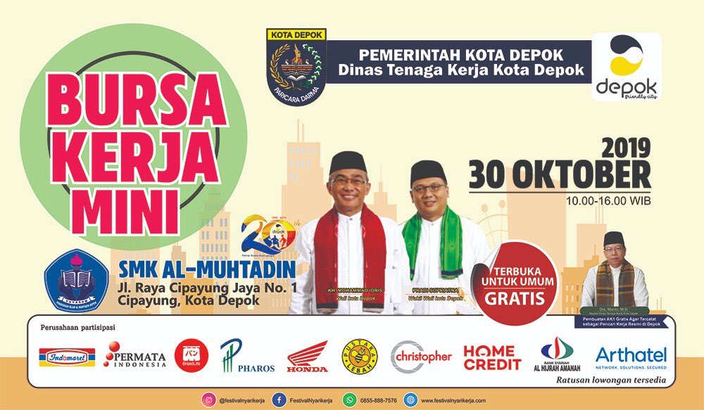 Walikota Depok sll berbuat utk warganya, antara lain fasilitasi lowongan kerja bg pemuda/i yg blm dpt kerja...